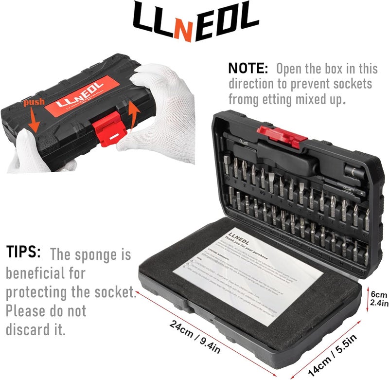 LLNEDL 1/4 inch Impact Socket Set, 63 Piece Drive Socket Wrench Set Metric (4-15mm) Deep and Shallow 6 Point, Automotive Tool Kit with 72T Ratchet for Bicycle & Car Repairing - Image 3